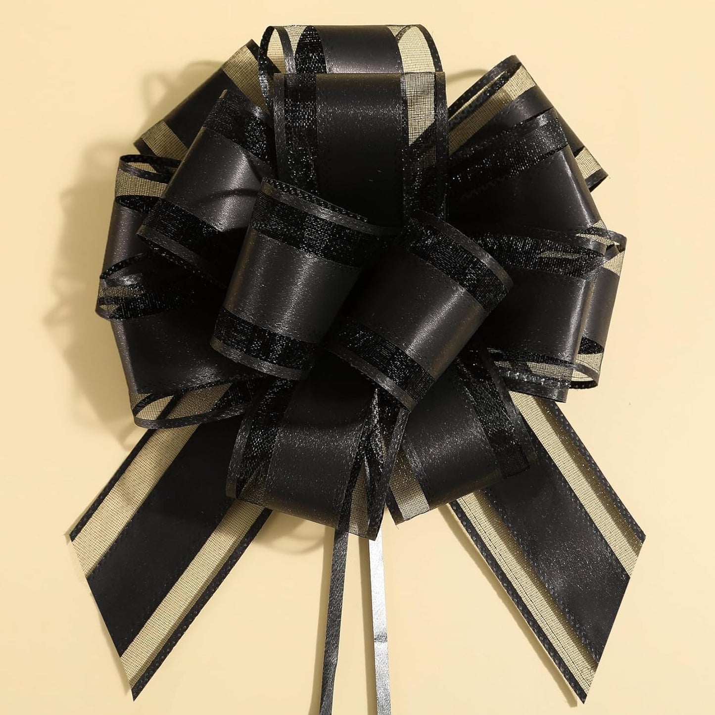 6 Pieces Large Pull Bows, 6 inches, Organza Fabric, Black, Wedding, Christmas, Birthday, Valentine's Day, Gift Wrapping, Party Decoration, Easy to Use