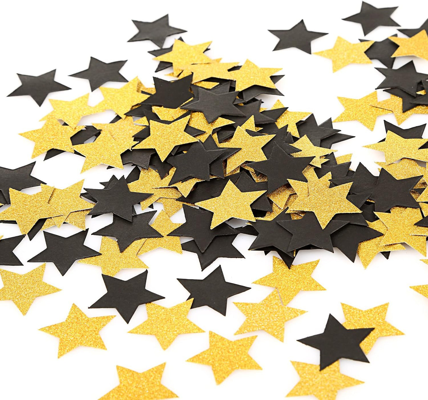 MOWO Glitter Five Stars Confetti Wedding Party Decor and Table Decor 1.2’’ in Diameter (Glitter Gold,Black,200pc)