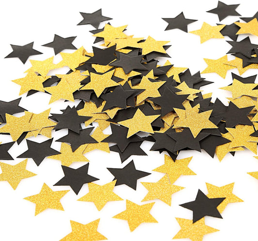 MOWO Glitter Five Stars Confetti Wedding Party Decor and Table Decor 1.2’’ in Diameter (Glitter Gold,Black,200pc)