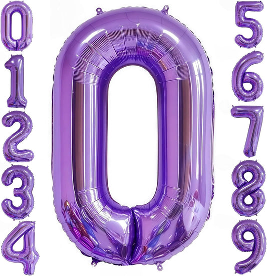 Purple 0 Balloon Number,40 Inch Number 0 Balloon Big Purple 0 Foil Mylar Helium Balloon for Birthday Party Decorations