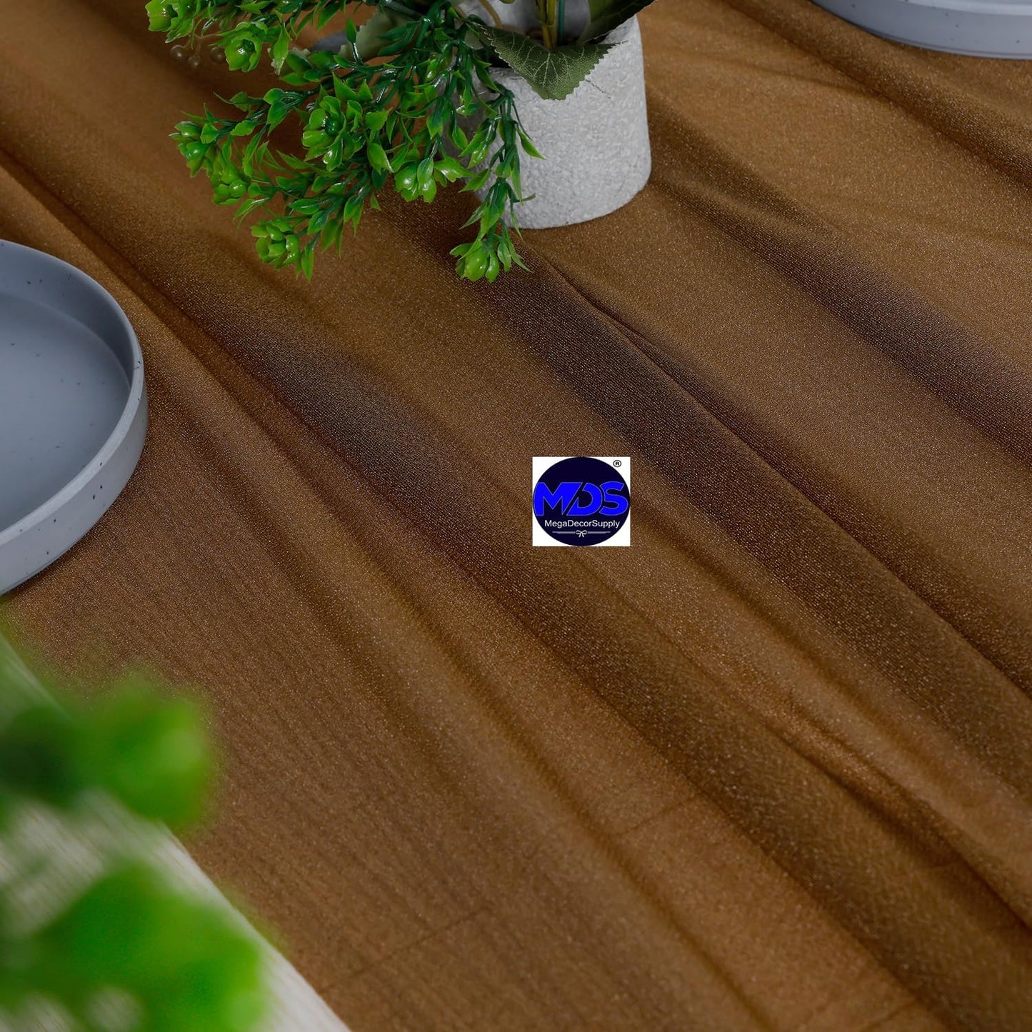 MDS 25 Pack 10ft Chiffon Table Runner 29 x 120 Inches Sheer Wedding Runner Romantic Rustic Table Runner for Wedding Decorations, Birthday Parties, Bridal Shower Party Arch Decor - Mocha