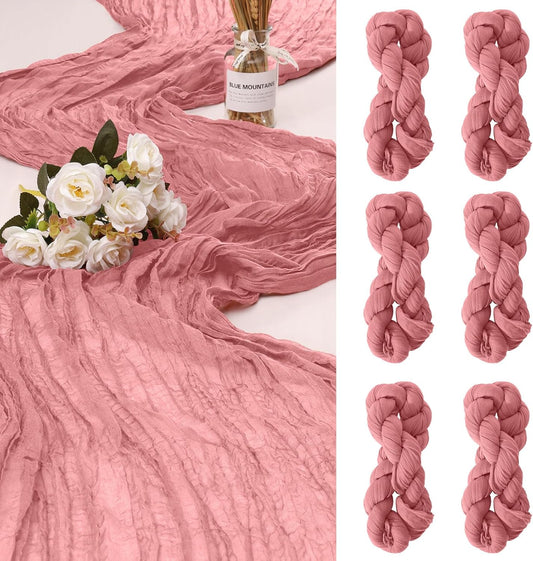 6 Pack Cheesecloth Table Runner 10Ft Christmas Gauze Boho Table Runners for Wedding Decor Bridal Shower Decorations Baby Shower Party(35" x 120")