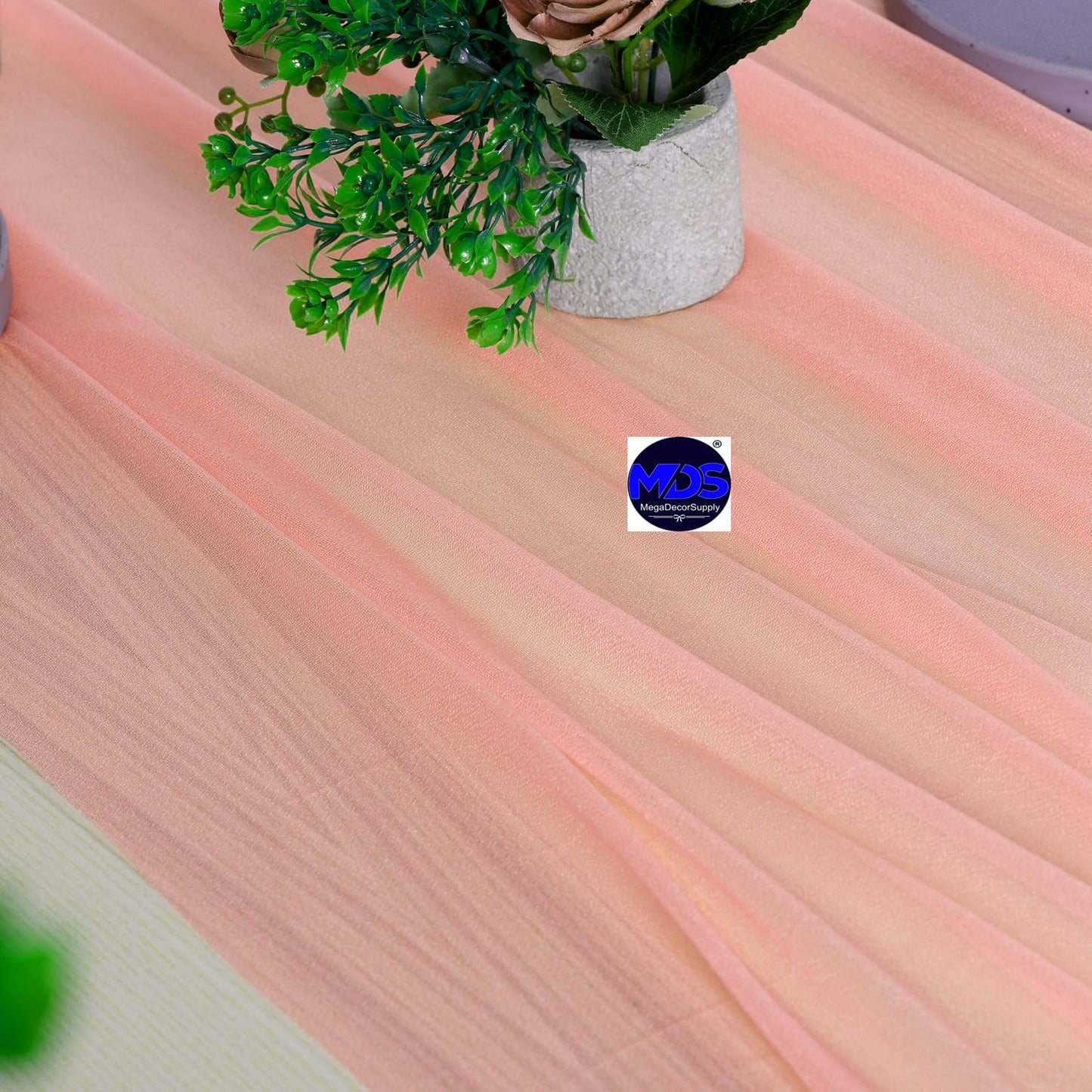 MDS Halloween Chiffon Table Runner - 20 Pack, 29 x 170 Inches, 14ft Each - Sheer Spooky Table Runners for Haunted House Parties, Trick-or-Treat Tables, Witchy Décor, Wedding & Events - Peach