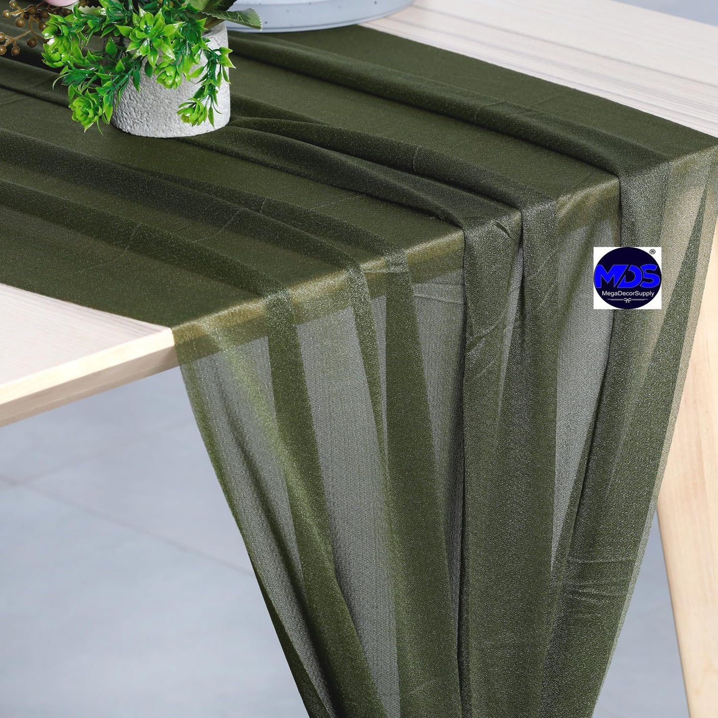 MDS Halloween Chiffon Table Runner - 12 Pack, 29 x 170 Inches, 14ft Each - Sheer Spooky Table Runners for Haunted House Parties, Trick-or-Treat Tables, Witchy Décor, Wedding & Events - Olive Green