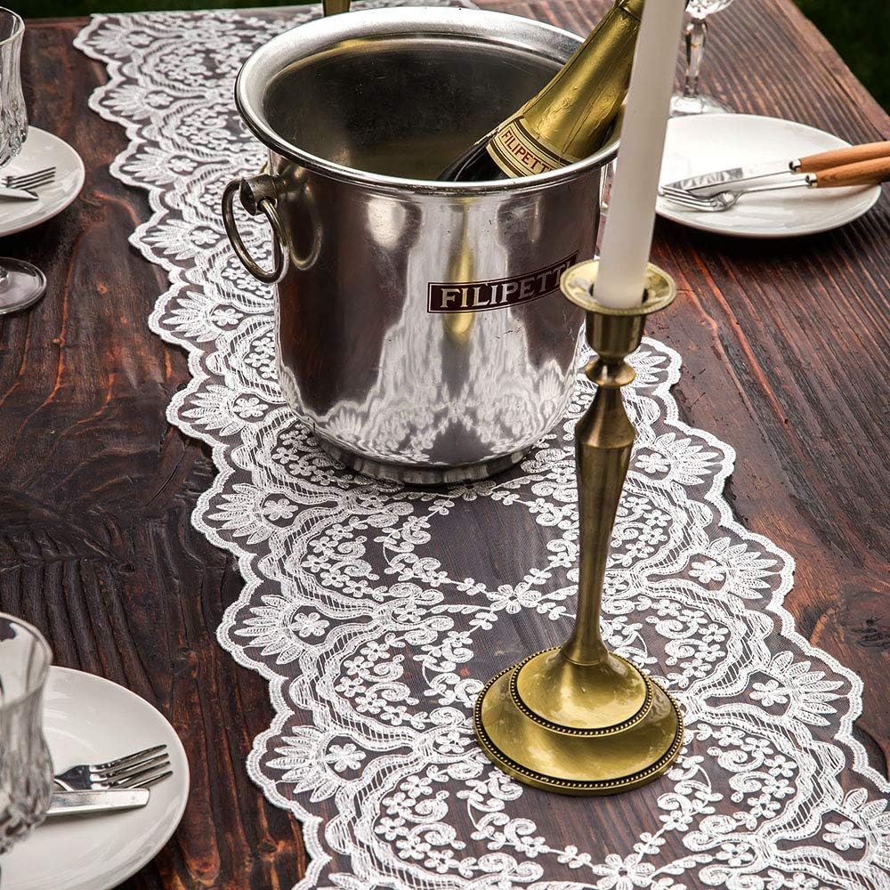 ARTABLE Rectangle Table Runner Lace Macrame Embroidered Table Runners with Exquisite Vintage Shabby Chic for Holiday Wedding Long Dinner Tables (White, 12 x 96 Inch)