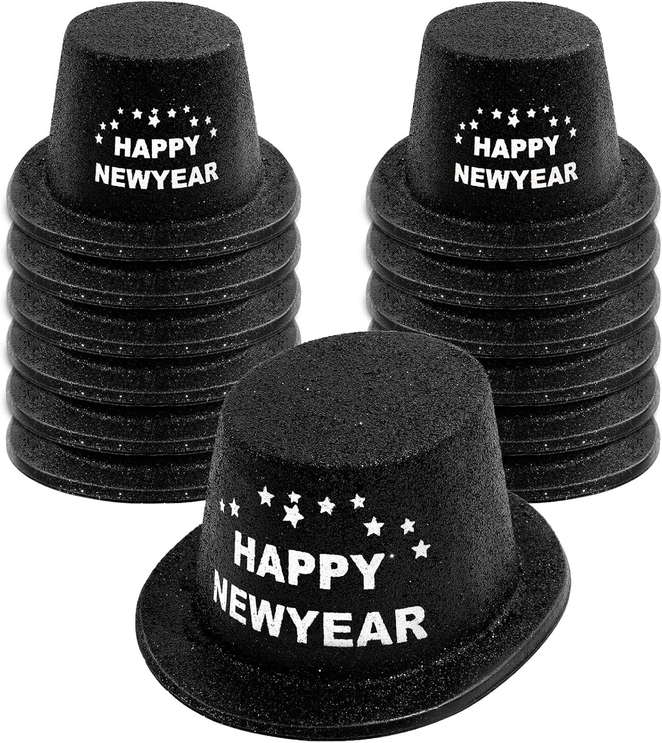Hillban 12 Pcs Top Hats Halloween Glitter Plastic Retro Disco Party Hats for Halloween Magician Birthday Wedding Carnivals(Black with Letter,Novel)