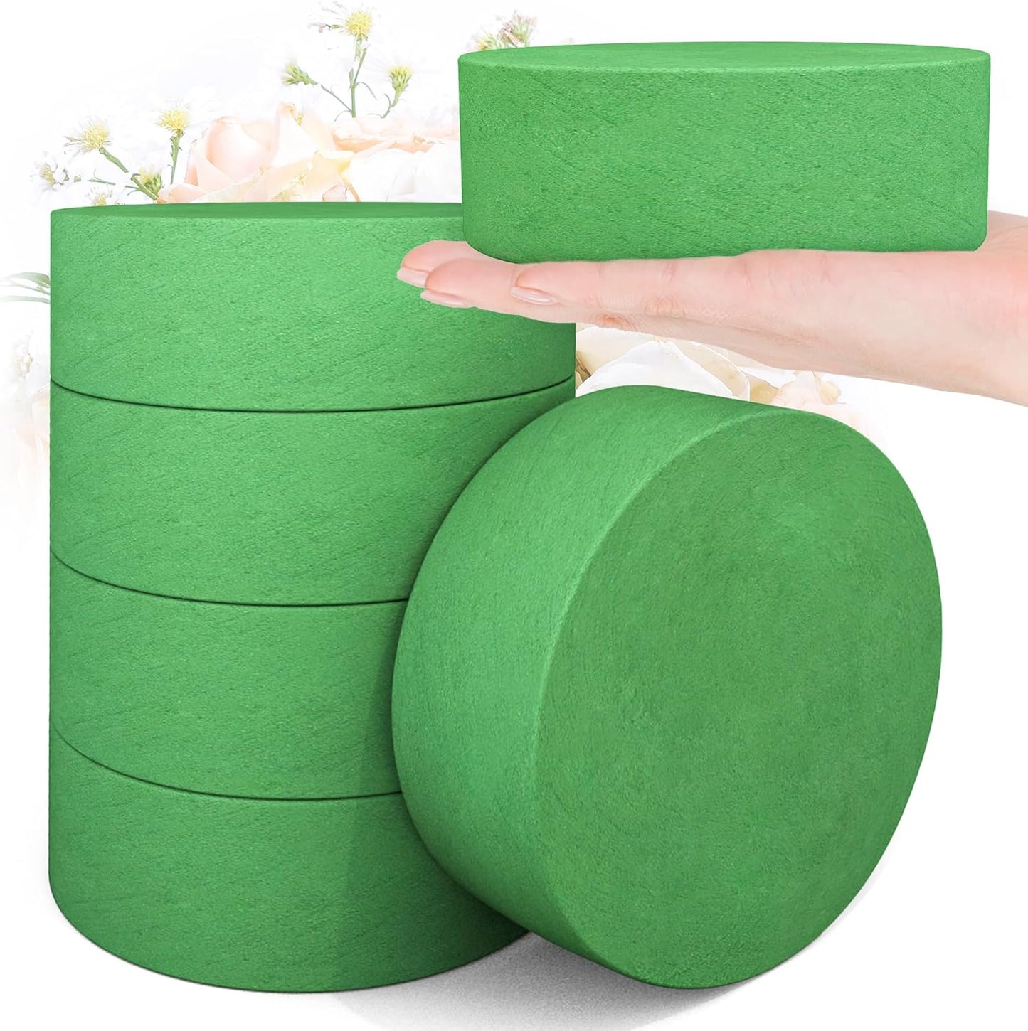 Max Shape 6Pcs Floral Foam Round Blocks, Large Wet and Dry Green Foam for Artificial and Fresh Flower Arrangement,Flower Foam Blocks for Wedding Party Decorations (4.7 Inch)