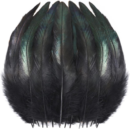 SOGUGOM Black Rooster Tail Feathers - 200 pcs 5-7 inch Craft Feathers Bulk for Craft Projects, Halloween, Hats and Cocktail Table Centerpieces(Black)
