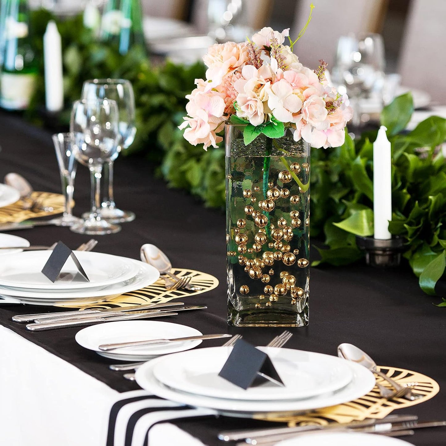 150 Pieces Vase Filler Faux Pearls Vase Makeup Beads No Hole Gloss Bead Mixed Sizes Round Pearl for Home Party Wedding Decor, 8/14/20 mm(Gold)