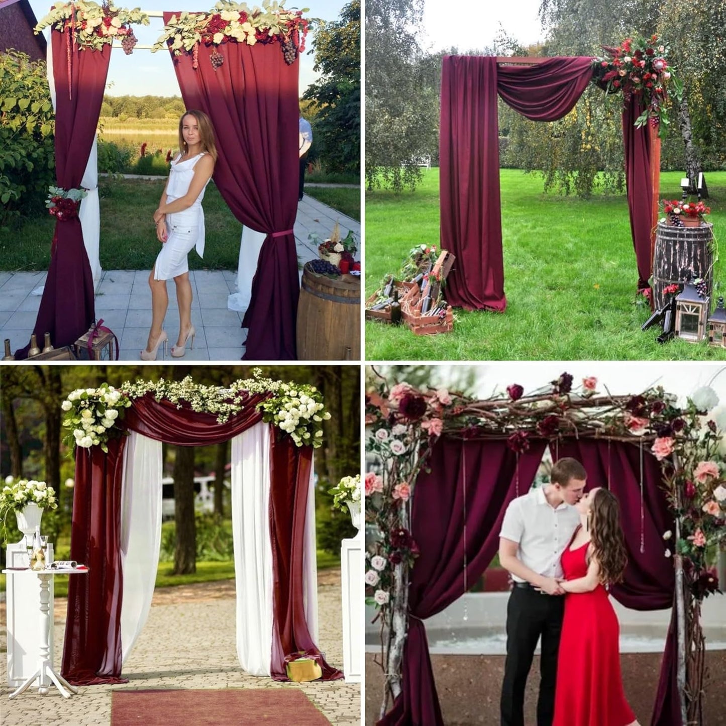 8 Panels Wedding Arch Draping Fabric 28" x20Ft Wedding Arch Drapes Chiffon Fabric Drape Sheer Backdrop Curtain for Weddings Party Swag Ceremony Birthday Arbor Drapery Reception Ceiling Décor(Burgundy)