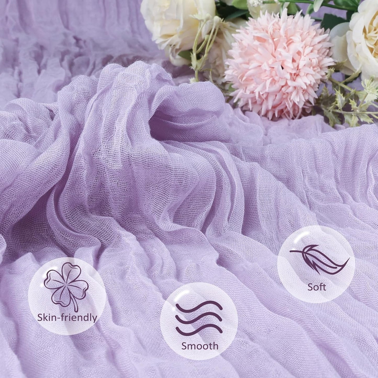 6 Pack Lilac Purple Table Runner 10ft Boho Gauze Fabric Cheesecloth Table Runner 35 x 120 Inch Rustic Sheer Runner for Romantic Wedding Decor Baby Shower Party Table Centerpiece Decoration
