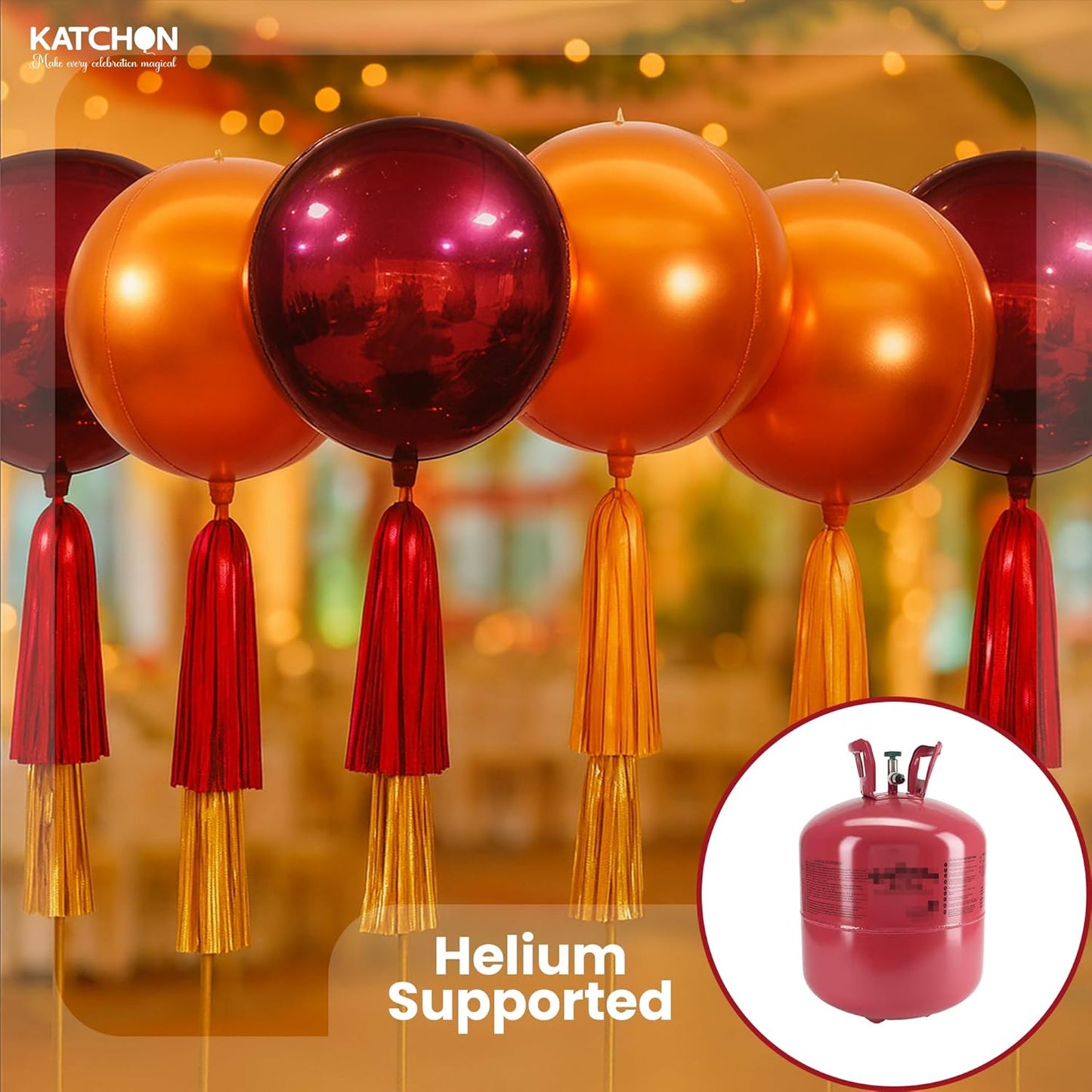 Katchon, Large Metallic Maroon and Orange Foil Balloons -22 Inch-pack of 6 | Fall Decorations For Home | Halloween Decor | Thanksgiving Decorations | 4D Foil balloons,Orange and red Party Decorations