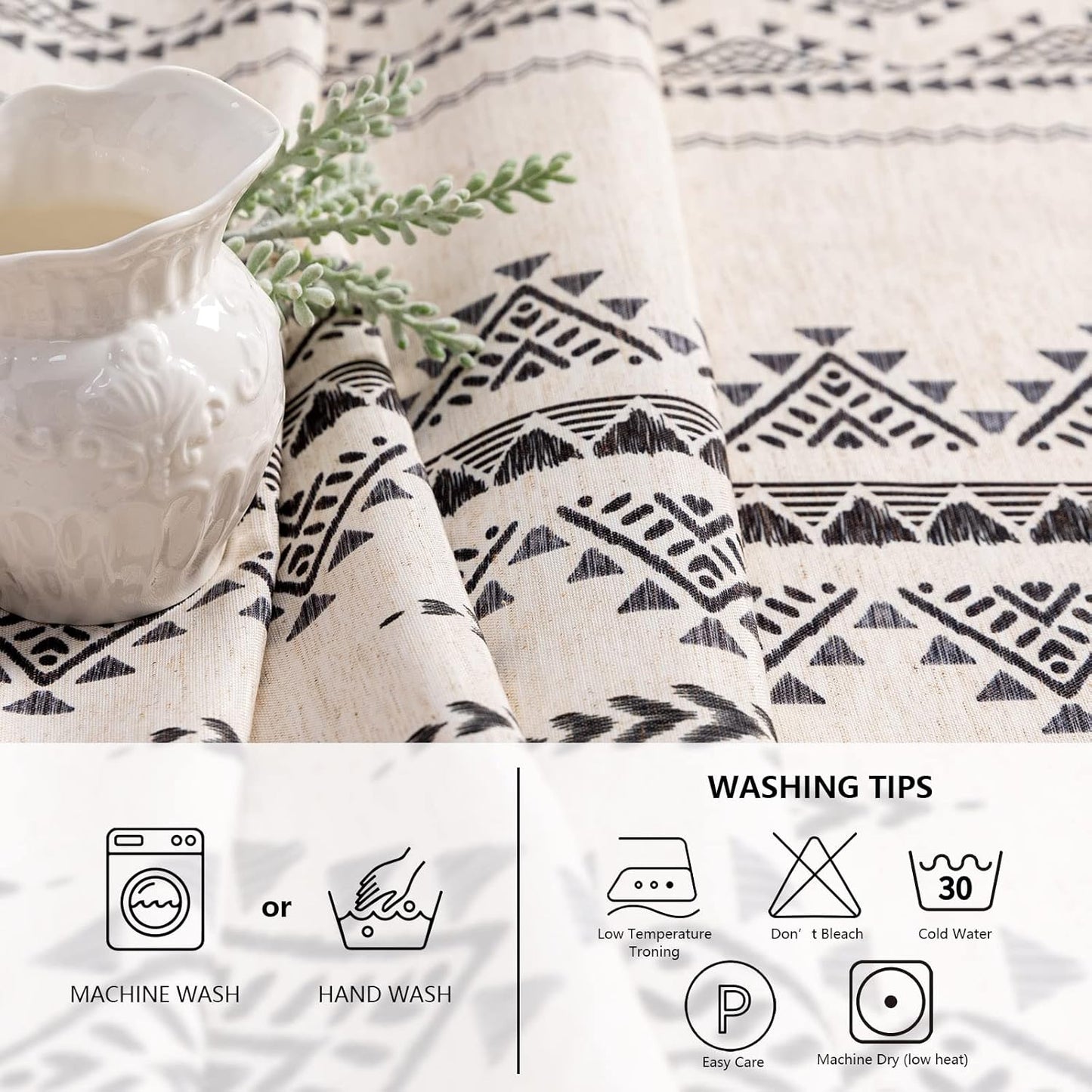MYSKY HOME 60x84 Boho Rectangle Tablecloth Linen Farmhouse Tablecloth Waterproof Decorative Fabric Table Cloth for Kitchen Dining Bohemian Tablecloth for 4 Feet Table, Grey