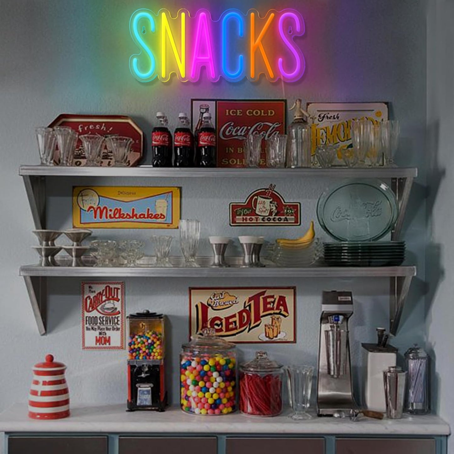 Snacks Neon Sign,Snack Bar Sign for Art Wall Decor,Cake Candy Shop Snack Stall Mancave Coffee Bars,Dimmable USB Powered Colorful Snacks Neon Light Sign