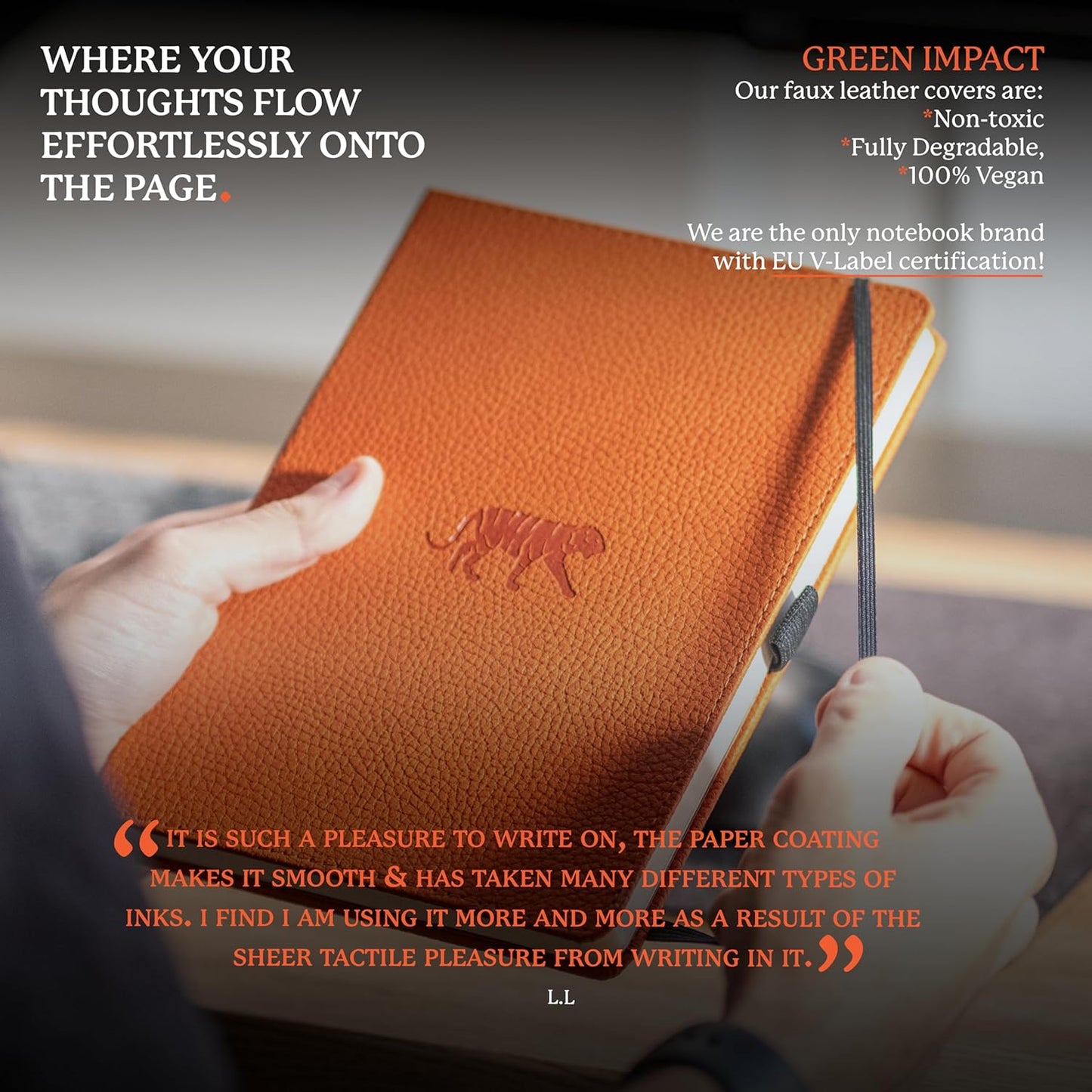 Dingbats* Wildlife Dotted Writing Journal Notebook A5 - Vegan Leather Hardcover - Ideal for Work, Travel - Pocket, Elastic Closure, & Bookmark