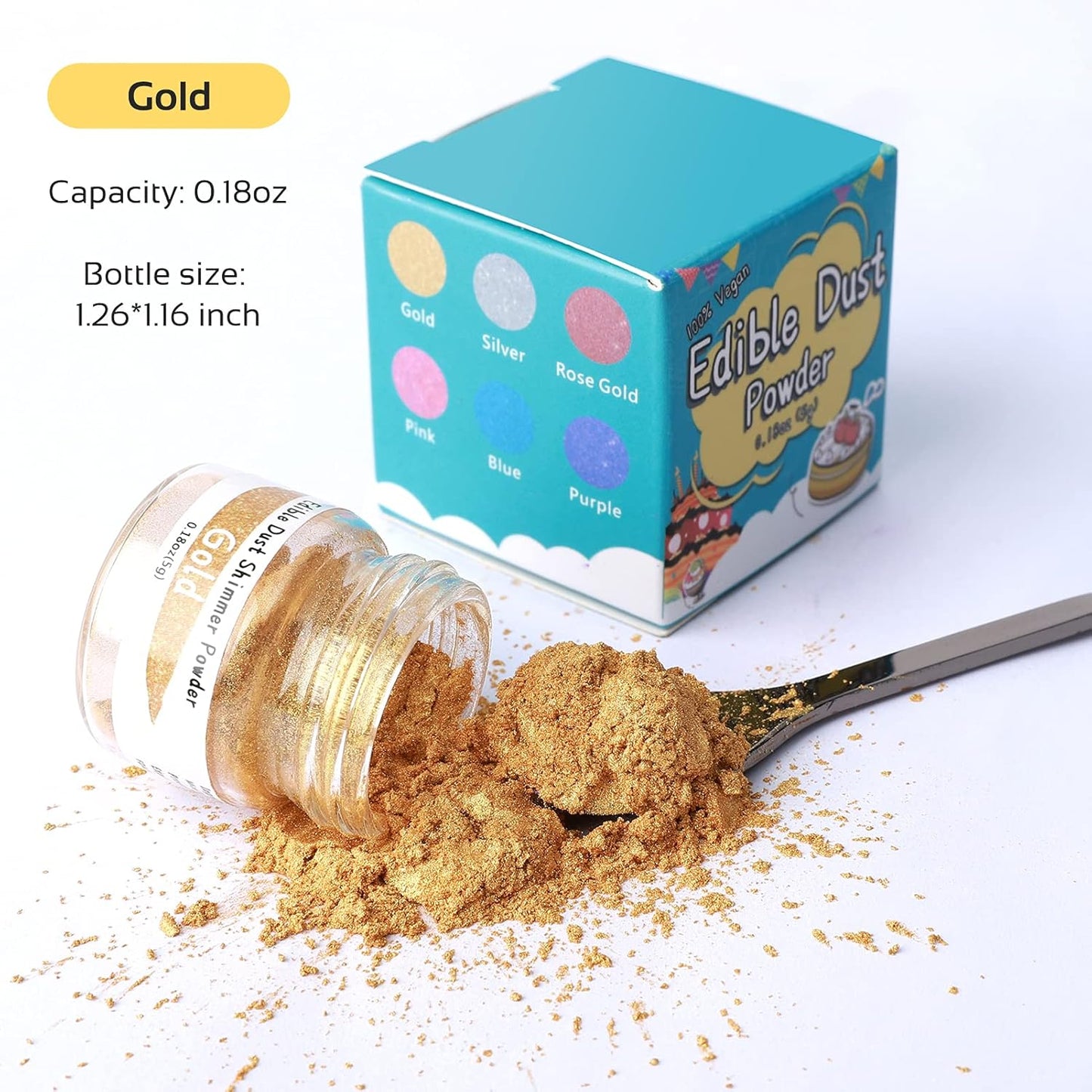 Jelife Edible Gold Luster Dust - 5 Grams Food Grade Cake Dust Shimmer Powdered, Flavorless Metallic Powder Food Coloring for Cake Decorating, Chocolates, Fondant, Drinks, Painting & More, Vegan