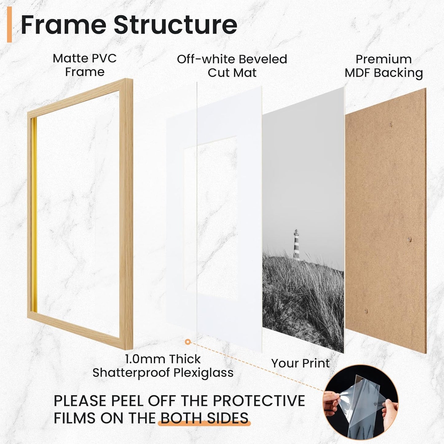 4x6 inch Picture Frame, 4x6 Photo Frames with 3.5x5 Removable Mat - High Definition Plexiglass - Vertical and Horizontal Display - Wall Hanging Frame - Oak Color, 12 Pack