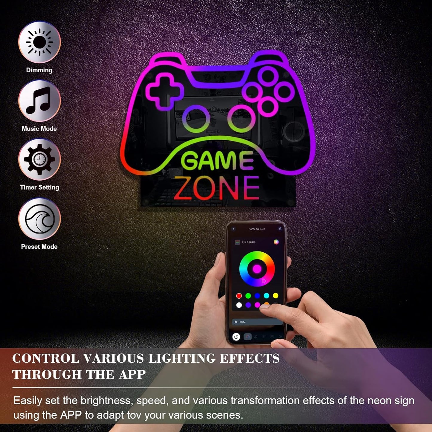 ineonlife Game Zone Controller Neon Sign Mirrored Colorful LED Lights for Gaming Room Decor Light Up Signs for Teen Boy Bedroom Decoration Best Gift for Kids 11.42 x 14.17 inches USB Powerd