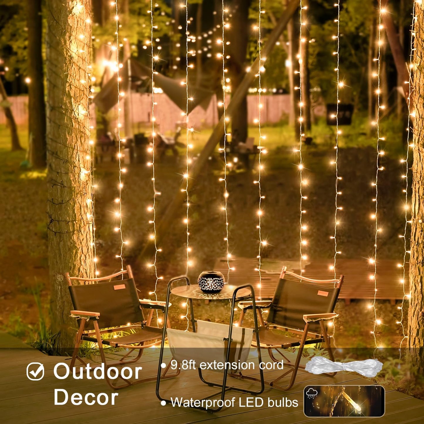 JMEXSUSS 600 LED Christmas Curtain Lights Outdoor, 9.5x19.6ft Christmas String Light Plug in with Remote, 8 Modes Wall Hanging Lights for Bedroom Party Backdrop Wedding Xmas Decor, Warm White