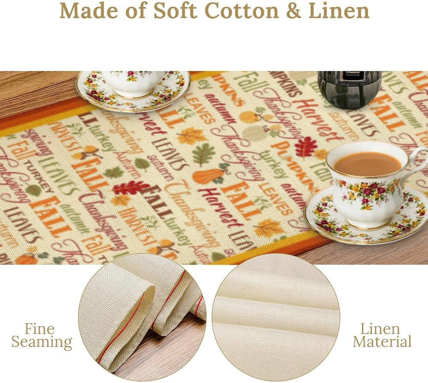 Autumn Table Runner,Farmhouse Leaves Pumpkin Thanksgiving Table Cloth for Kitchen Dining Table Decoration Home Party Decor 13x70 Inch