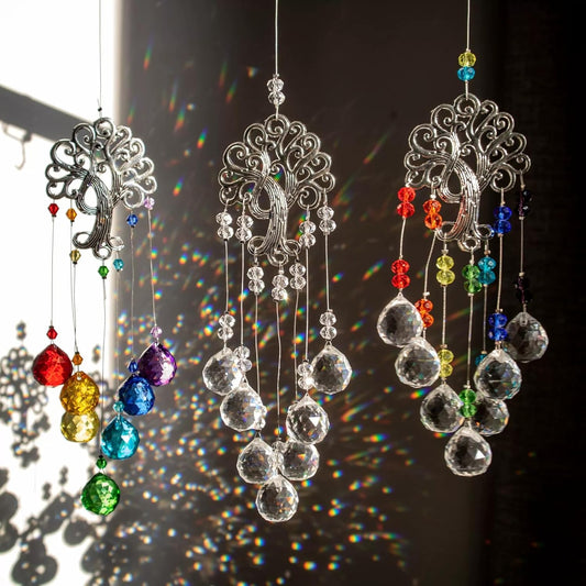 TUOKING 3 Pcs Crystal Suncatchers for Window Hanging Tree of Life Colorful Crystals Prism Ball Pendant Sun Catchers Rainbow Maker Ornament Gift Home Garden Decoration