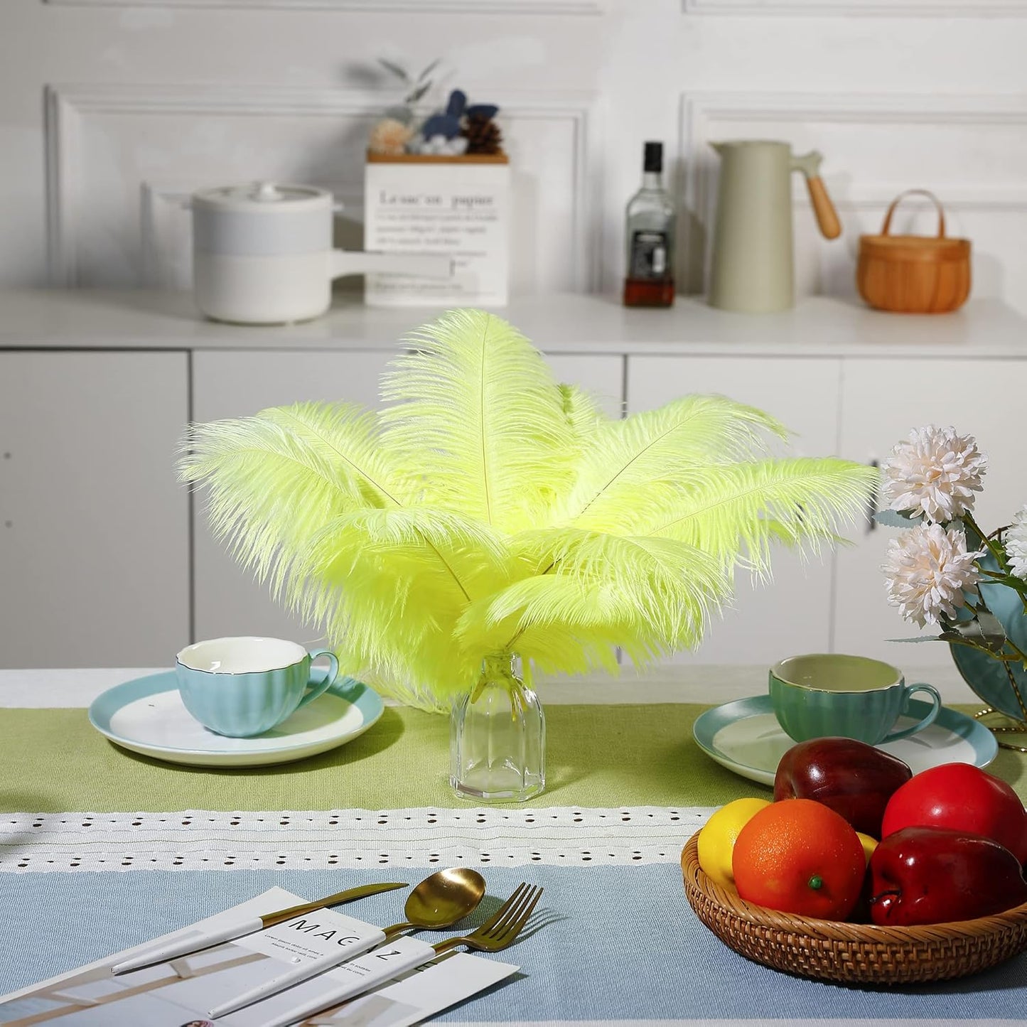 Ballinger Fluorescent Yellow Ostrich Feathers - 12Pcs 12-14inch Large Feathers Bulk for Vase, Party Centerpieces, Mardi Gras Decorations and Home Decor