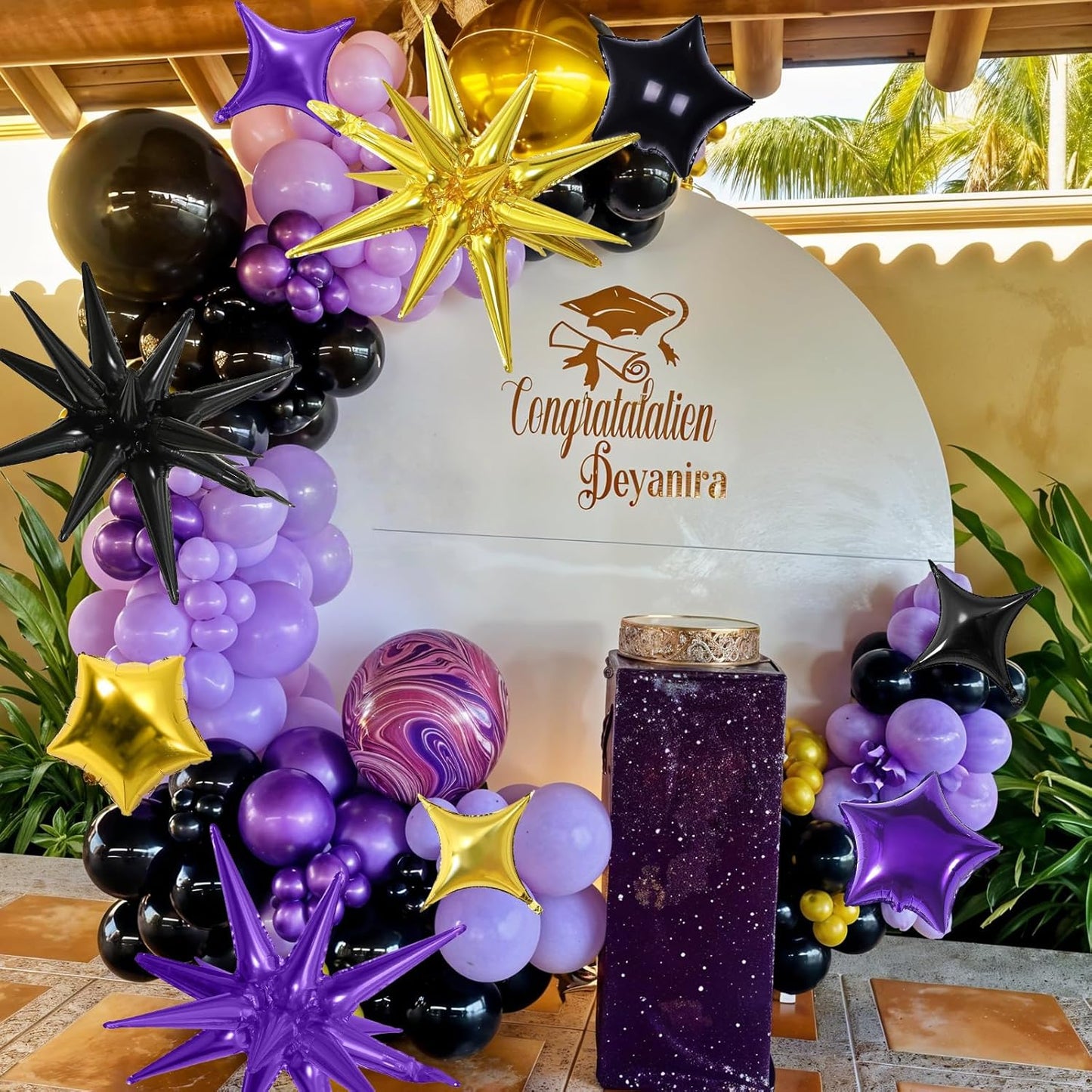 Star Balloons, 22in Purple Black and Gold Star Balloons Foil 10in 4-Pointed & Pentagram Balloon for Graduation Halloween New Year Birthday Party Decorations