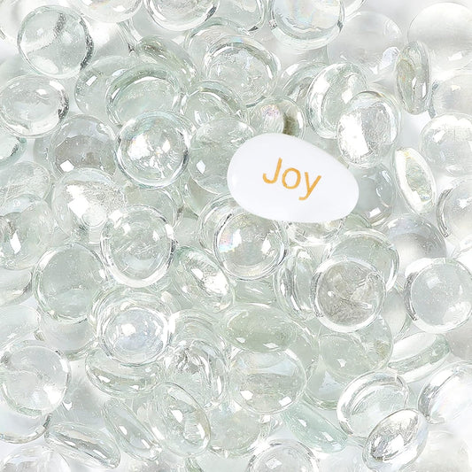 5LB Fire Glass Beads Flat Glass Marbles for Outdoor Fire Pit and Fireplace, Glass Gemstones for Vase Filler, Aquariums, Hydroponics Plants, Home Decor and Christmas DIY Craft, Clear