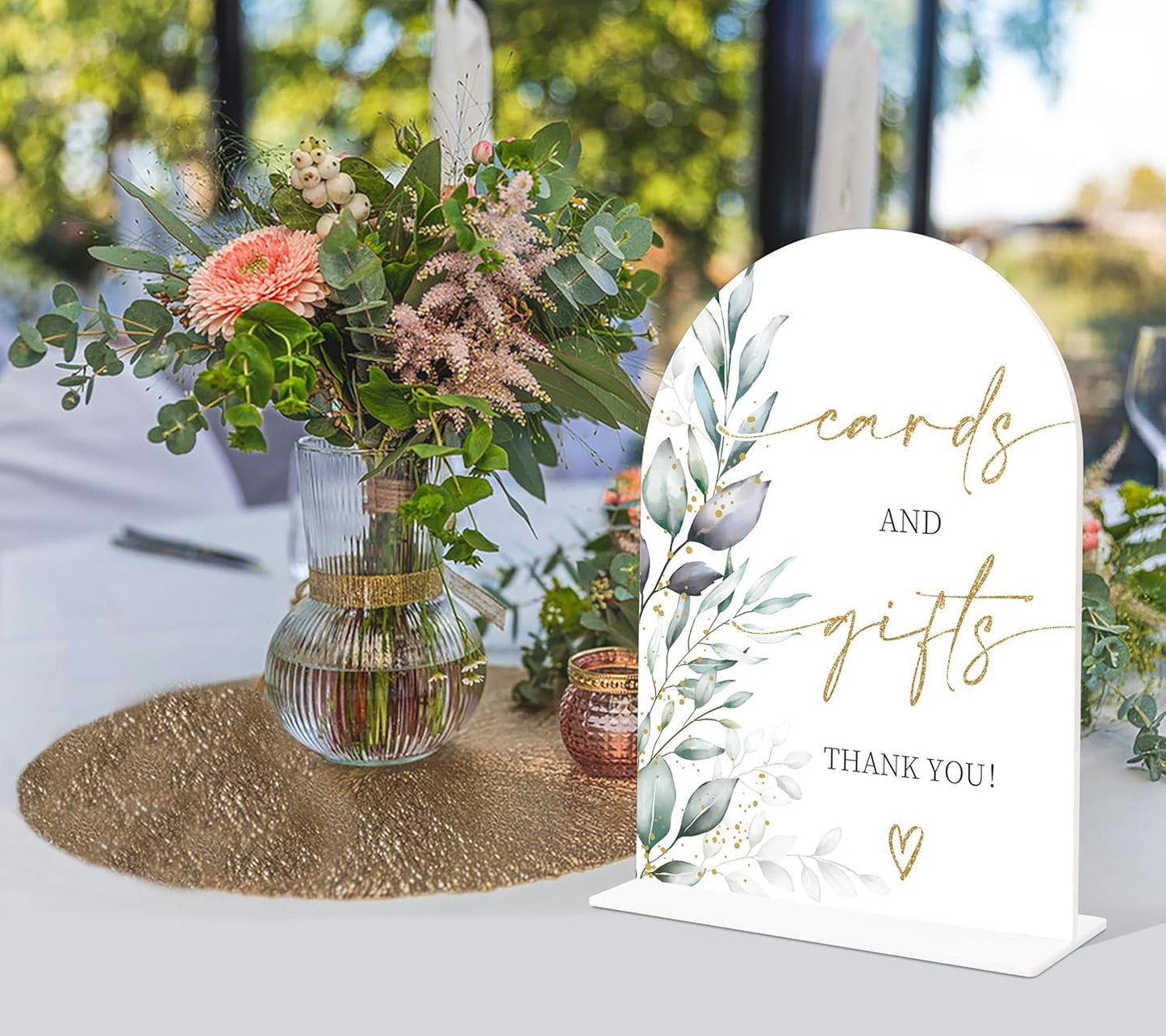 Acrylic Wedding Signs, Greenery Theme Cards and Gifts Sign, Wedding Reception Signage, Bridal Shower Table Decor with Stand, Engagement, Anniversary, Newlywed Events and Parties Supplies, 17