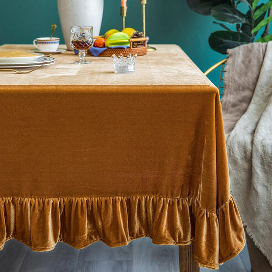 Velvet Tablecloth Luxurious Solid Rectangle Table Cloth,Oblong Retro Farmhouse Ruffle Tablecloths Washable Table Cover for Party Wedding Baby Shower Kitchen Dinning Tabletop Decoration