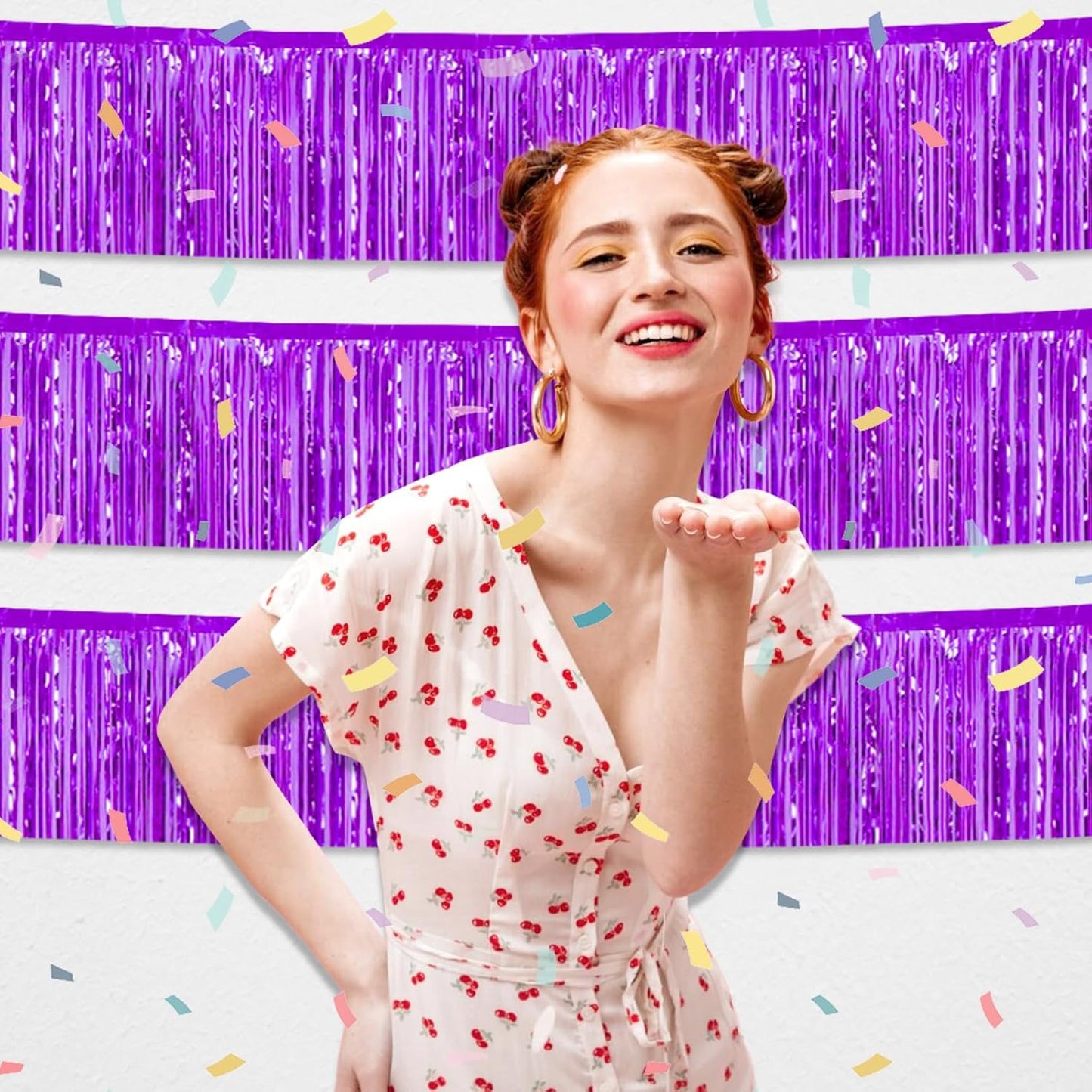 3 Pack 10 Feet Purple Foil Fringe Garland Metallic Tinsel Streamers Banner Wall Hanging Curtain Backdrop for Parade Floats, Christmas Day, Valentine's Day, Thanksgiving, Birthday Party Decorations