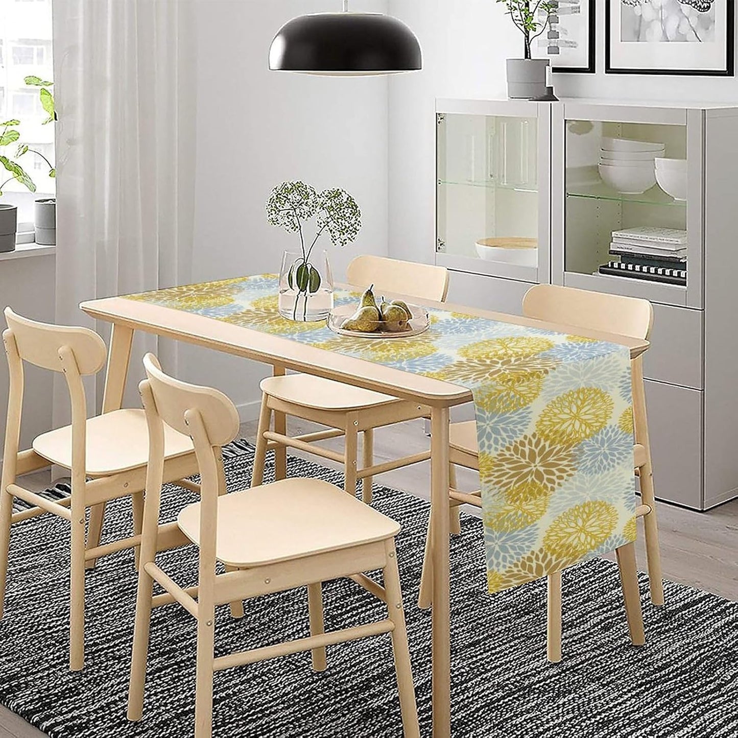 Flowers Table Runner,Spring Summer Floral Pattern Seasonal Farmhouse Kitchen Dining Table Home Party Decoration 13x36 Inch