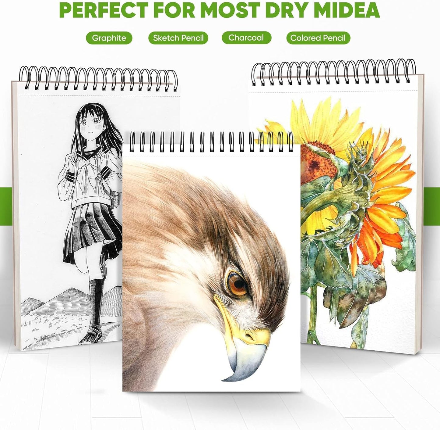 Soucolor Art and Craft Paper for Kids Adults Artists Doodles, School Projects & Home Painting, 9"x12" Bulk Sketch Books 3-Pack (100 Sheets Each) | Spiral Bound Drawing Paper Acid Free (68lb/100gsm)