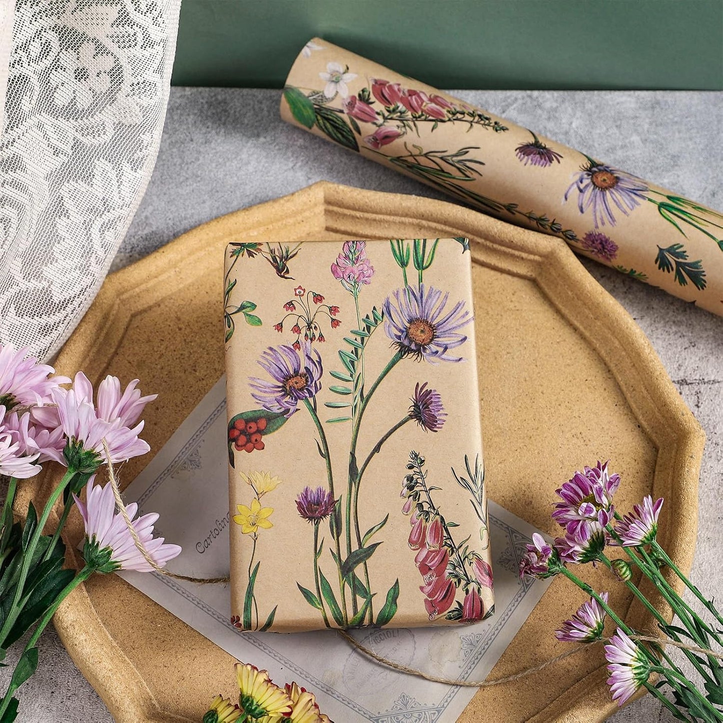 RUSPEPA 30" X 100' Wildflower Floral Wrapping Paper Large Kraft Paper Roll for Women, Jumbo Roll, Herbal Kraft Wrapping Paper for Christian Gifts, Birthdays, Weddings, Bridal Shower and Engagement