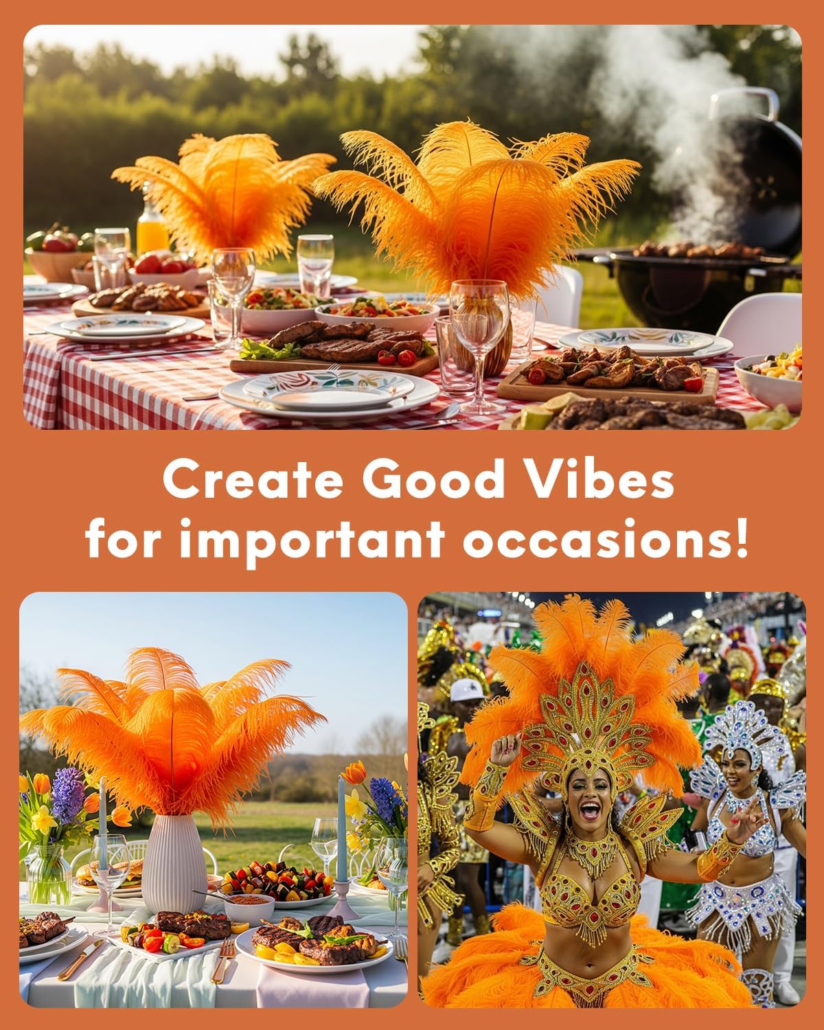 NEWONG 30pcs Orange Ostrich Feathers Natural Bulk 9-12in（23-30cm） Vase Craft Wedding Home Party Centerpieces Christmas Day Decoration