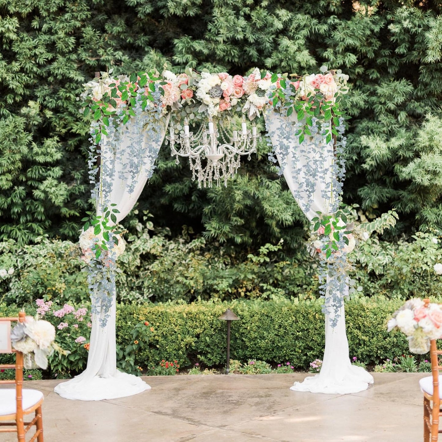 24 Pack Grey Wisteria Hanging Flowers, 3.4 Ft Fake Hanging Flowers, Artificial Wisteria Garland Vines for Wedding Room Backdrop Outdoor Patio Garden Decoration