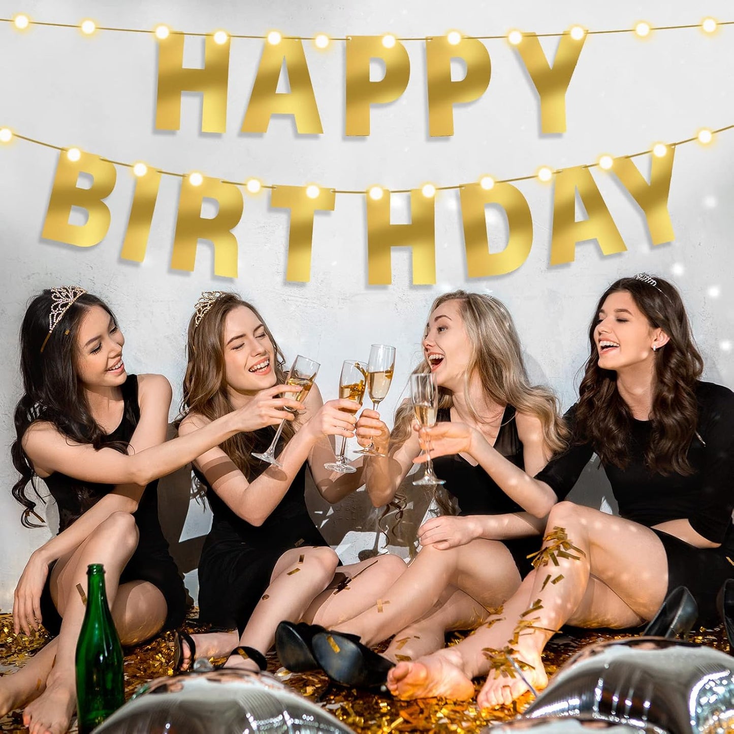 TaoBary 112 Pcs DIY Letter Custom Banner Glitter Customizable Banner Kit Including 107 Letters and Numbers 3 Rope for Valentine Birthday Party(Bright Gold)