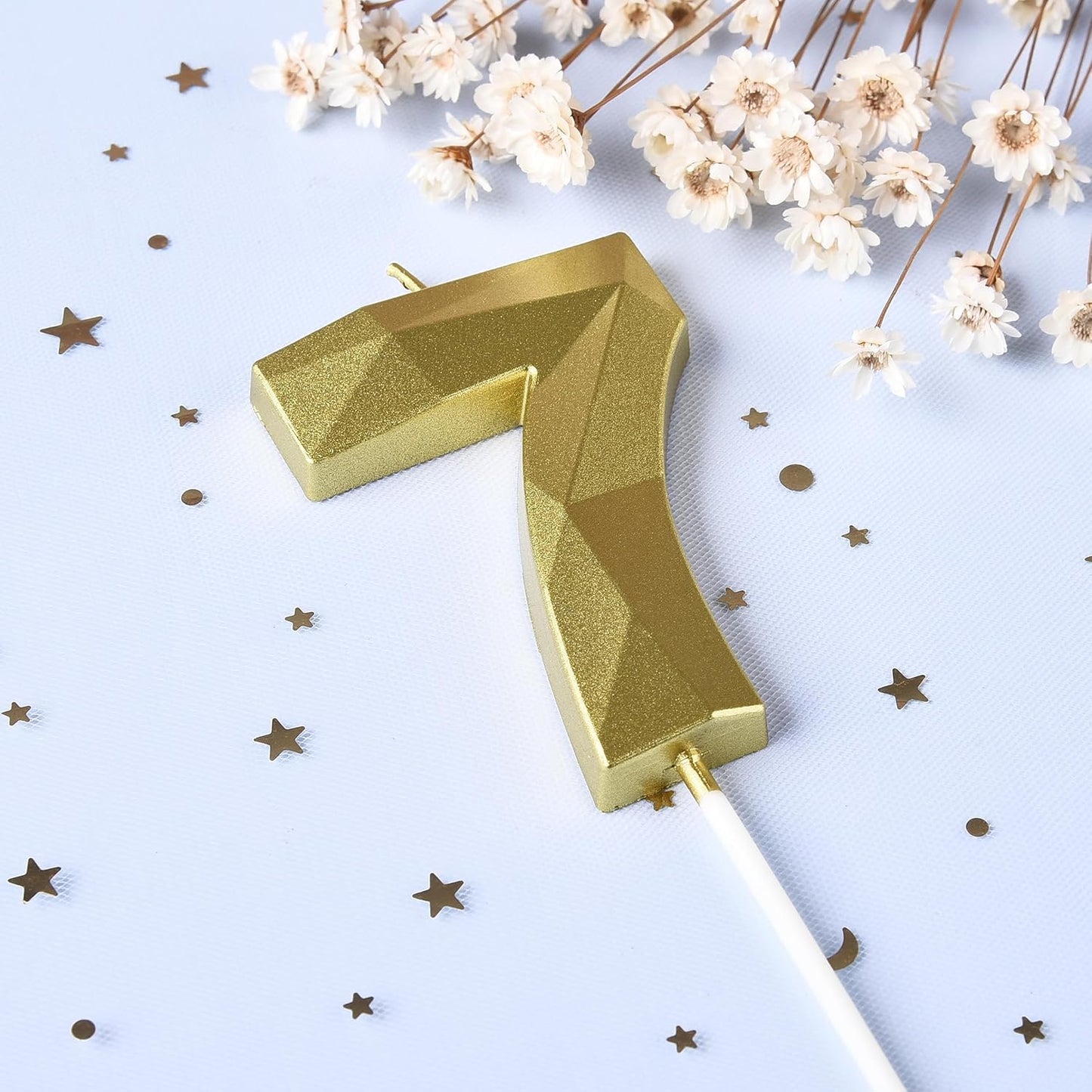 PHD CAKE 2.76 Inch Crystal Gold 7 Number Birthday Candles, Gold Number Candles, Cake Number Candles, Party Celebration