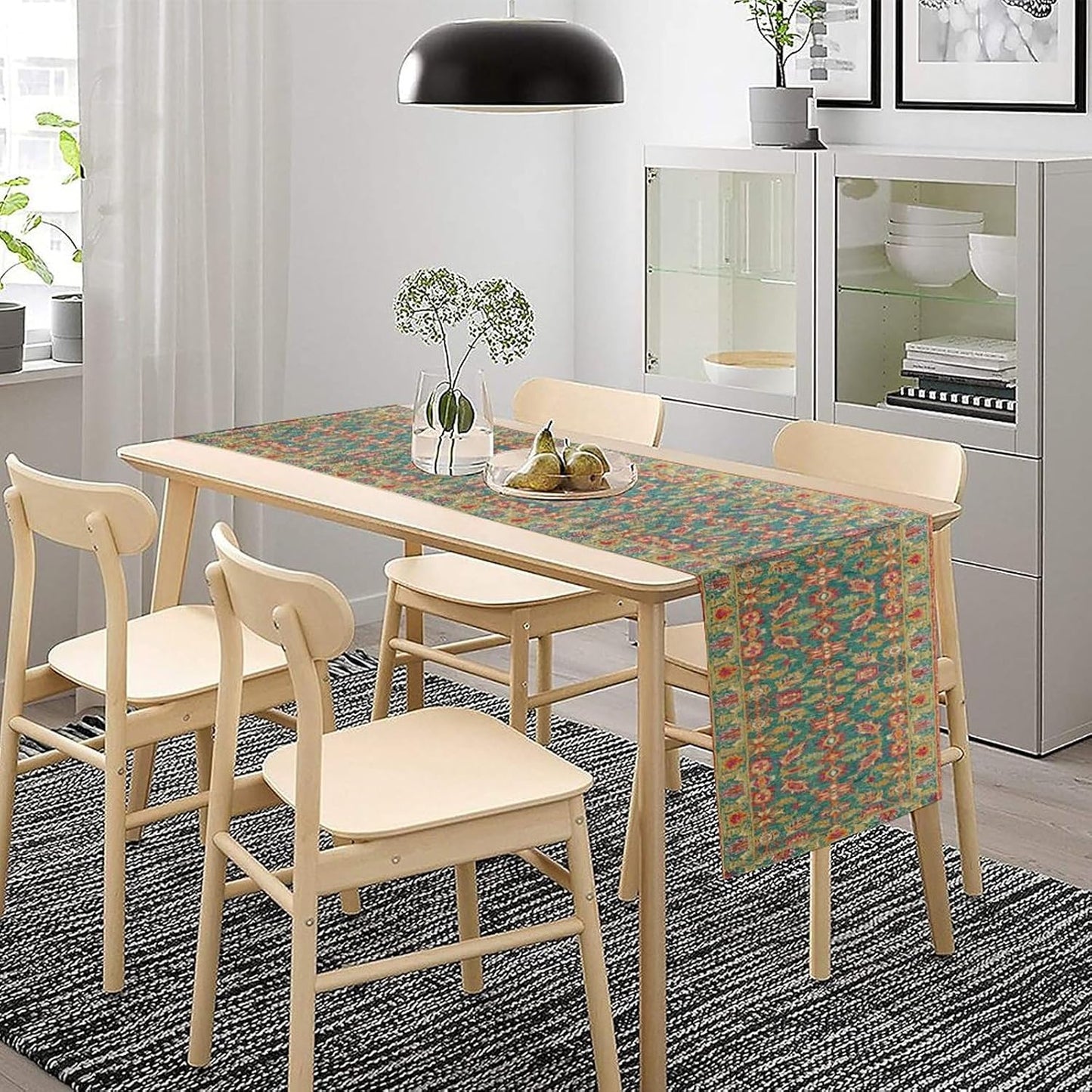 Vintage Boho Floral Table Runner, Rustic Country Farmhouse Teal Red Purple Flower Pattern for Home Kitchen Table Decor Dining Coffee Room Party Decor 13x120in