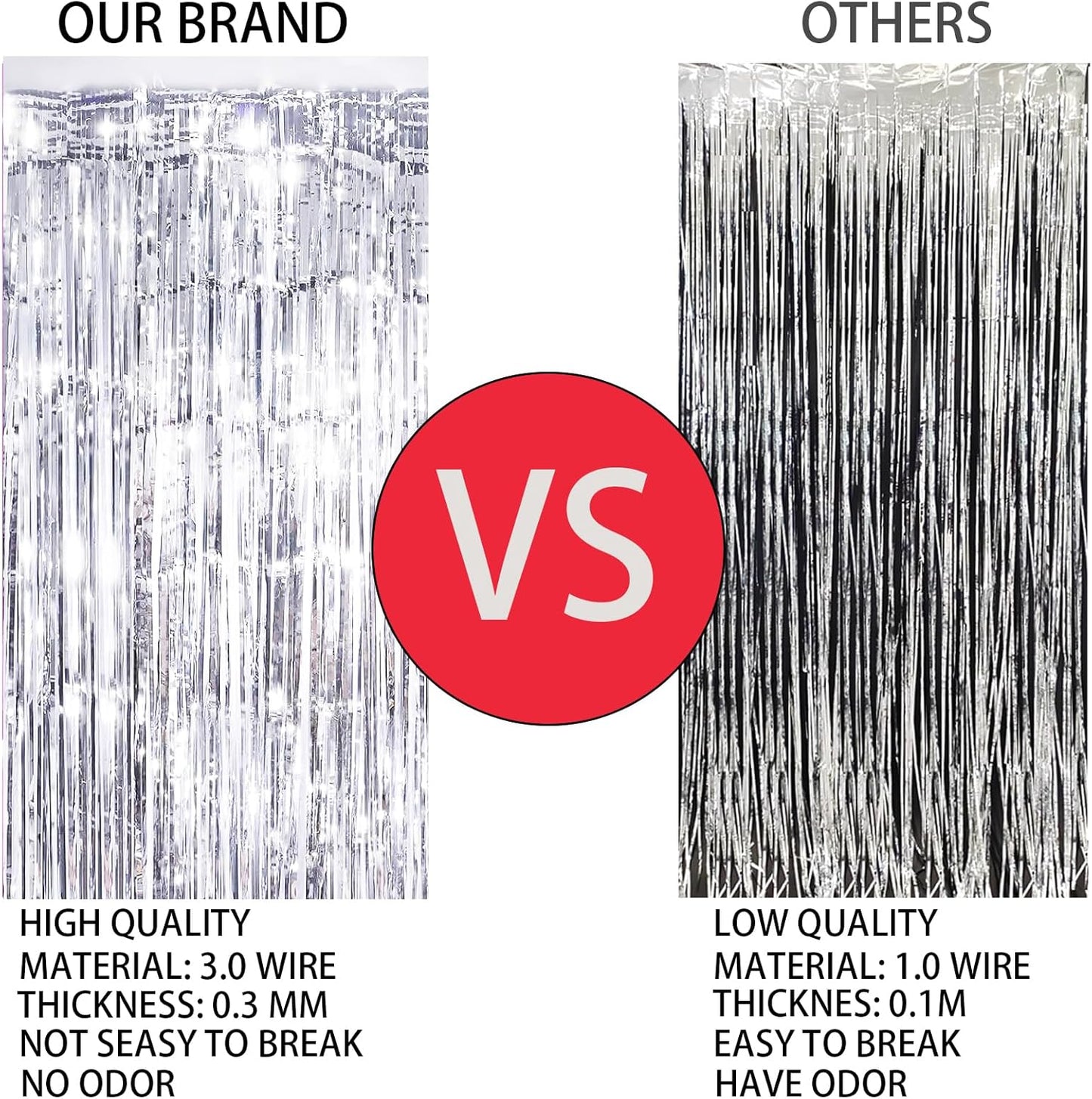 Keyali 2 Pack 3.3 * 8.3 ft Foil Curtain Metallic Tinsel Fringe Curtains Photo Booth Props Backdrop for Birthday Wedding Engagement Baby Shower Christmas Holiday Celebration Partyl,Silvery