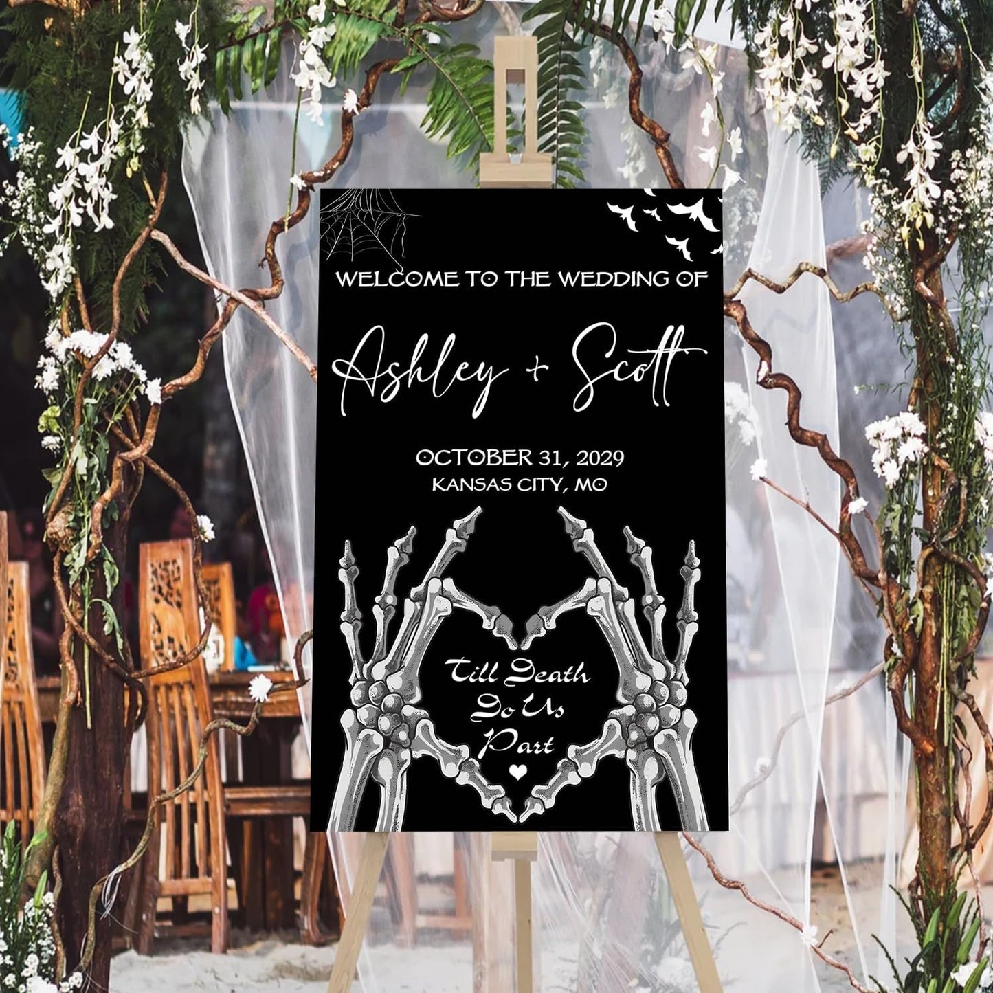 Gothic Halloween Wedding Welcome Sign, Til Death Do Us Part, 4mm Thick Plastic, 12"x18", Ground Stake