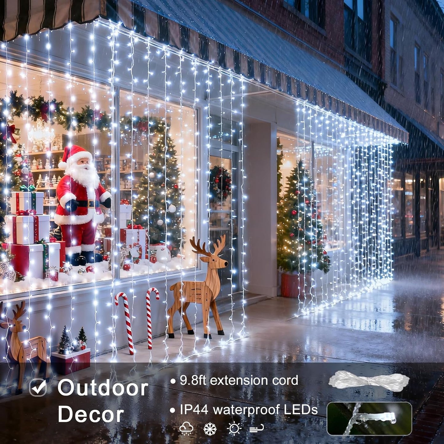 JMEXSUSS 900LED Christmas Curtain Lights Outdoor with Remote, 9.5x29.5ft White Christmas Lights Indoor Plug in, Hanging String Lights for Bedroom Wedding Backdrop Wall Window Xmas Decoration