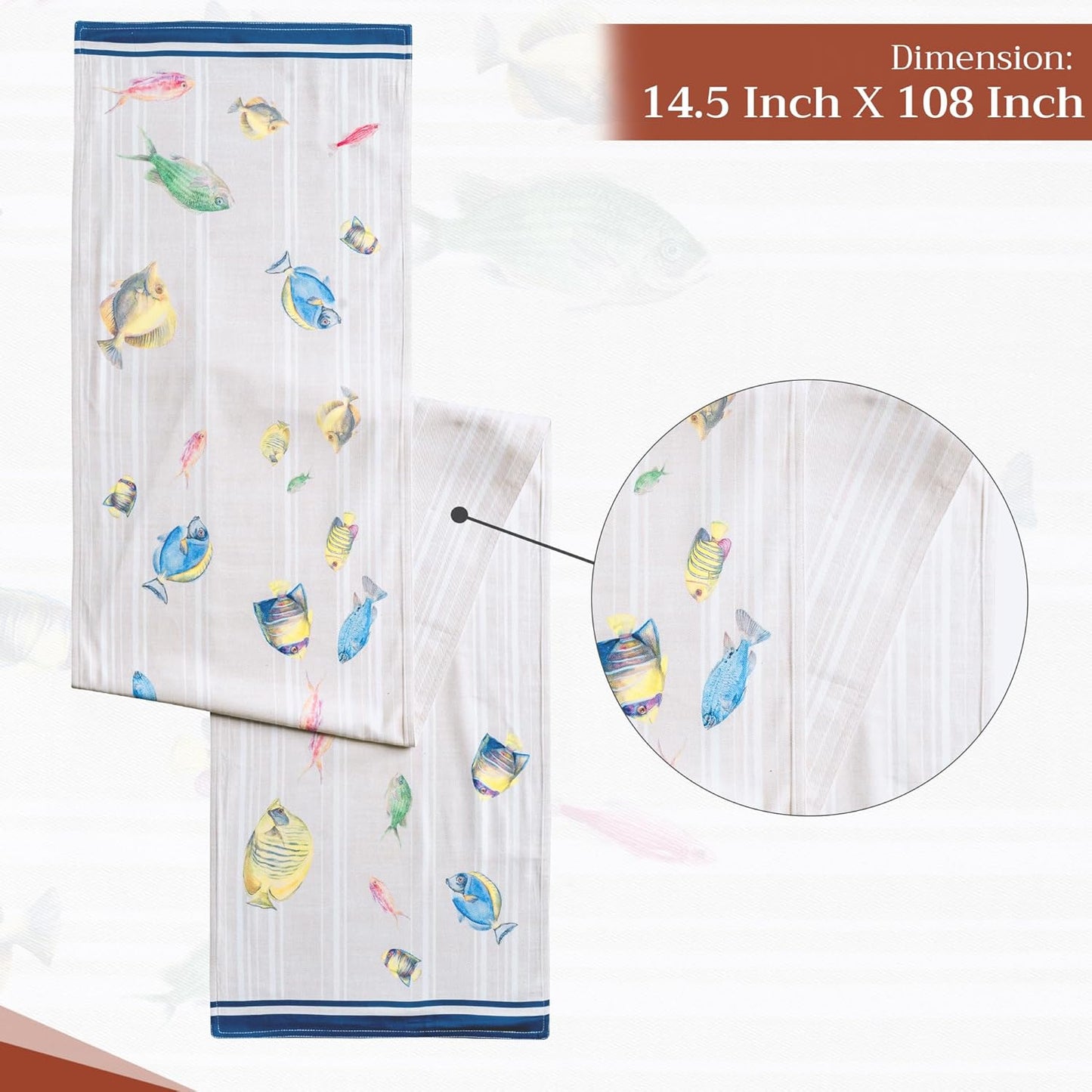 Maison d' Hermine Table Runner 100% Cotton Double Layer Table Runners 108 inches Long Decorative for Home Kitchen Dining Party Baby Shower Wedding Bridal Shower Spring Summer (Poisson, 14.50" x 108")