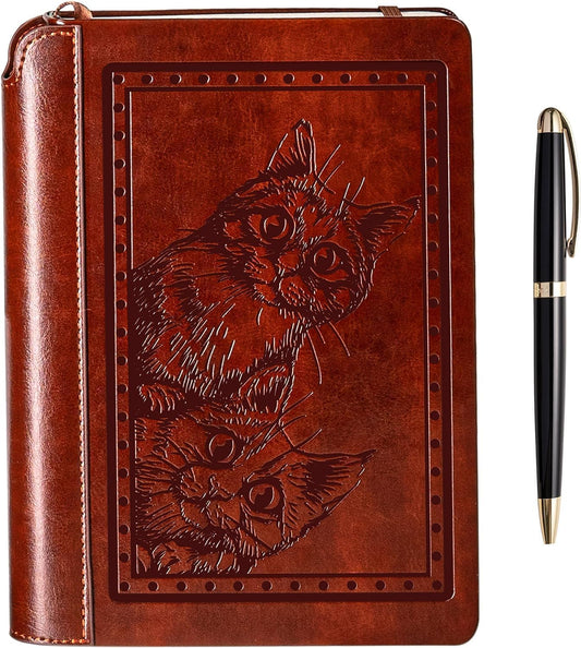 SETTINI® Lined Journal - Cat Journal for Writing Gift Set - Hardcover Vegan Leather, Includes Luxury Pen in a Unique Pen Holder, 192 Pages, 6 x 8.5 inches, Birthday Gift