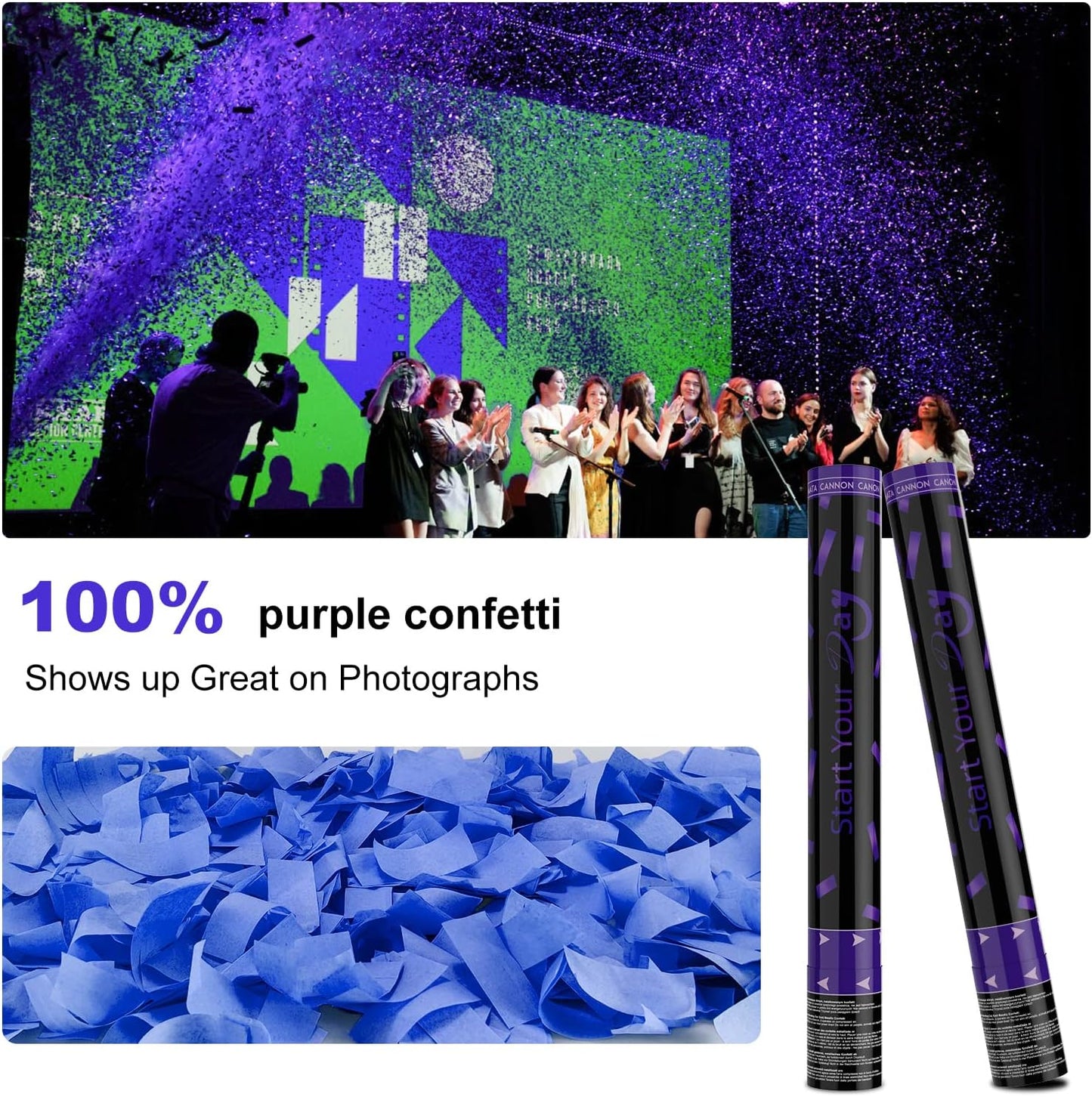 Violet Confetti Poppers, 15 Inch Purple Party Poppers, Air Powered Confetti Gun for Birthday, Wedding, Graduate Celebrations