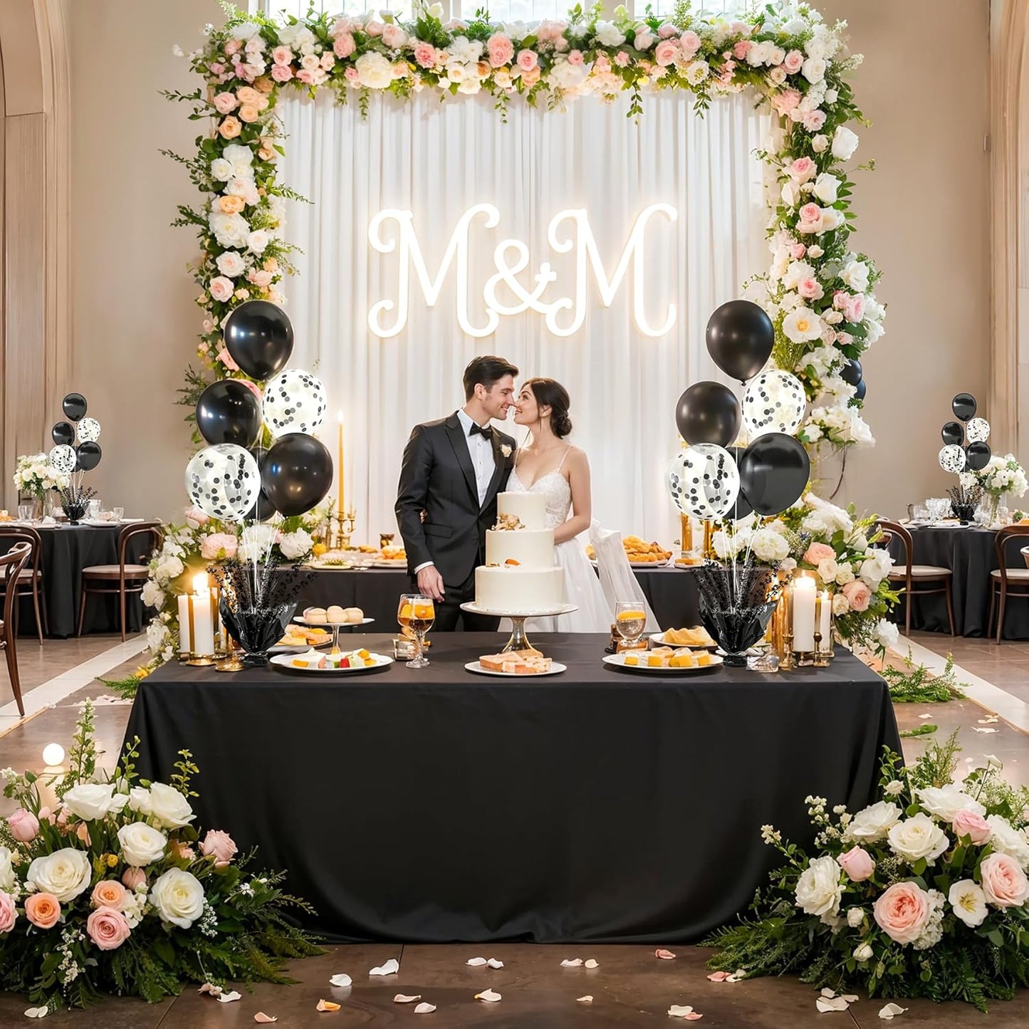 6 Set Black Balloon Table Centerpieces for Birthday Parties, Balloon Stand Kit with Black Balloons for Table Decoration