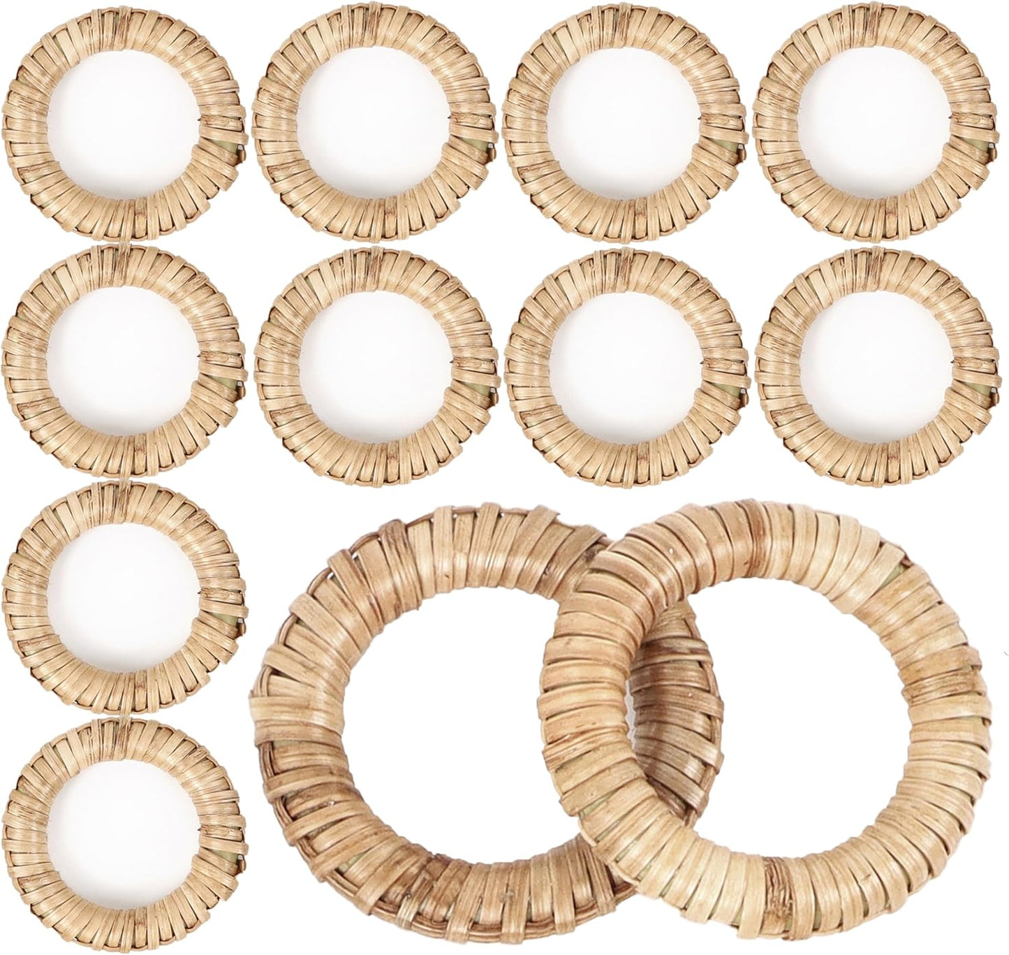 Woven Napkin Rings Set of 12 - Handmade Rattan Napkin Holders for Farmhouse Table Décor, Rustic Holiday Dining, Wedding, Thanksgiving, Christmas & Everyday Use (Natural) - CLEENTABLE