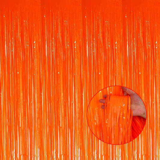 4 Pack Macaron Orange 8.2Ft Tinsel Foil Fringe Curtain Backdrop, 3.28Ft Metallic Streamers for Photo Booth Props Bachelorette Birthday Halloween Christmas Party Decoration