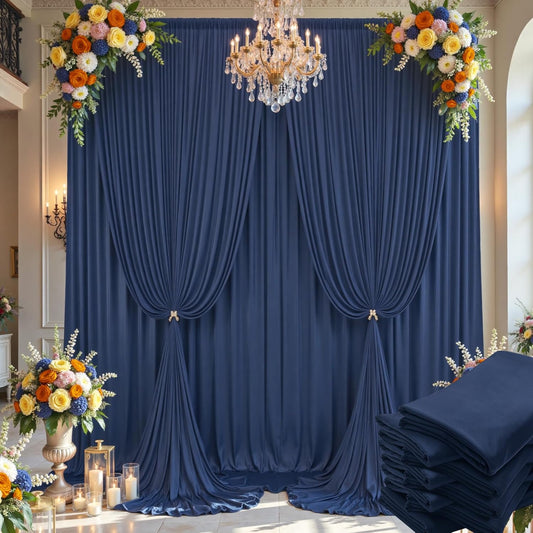 40×14ft Wrinkle Free Navy Blue Backdrop Curtain for Wedding Parties,8 Panels 5×14ft Height Soft Silky Polyester Photo Backdrop Drapes Curtains for Birthday Photography Stage Events Background Cloth