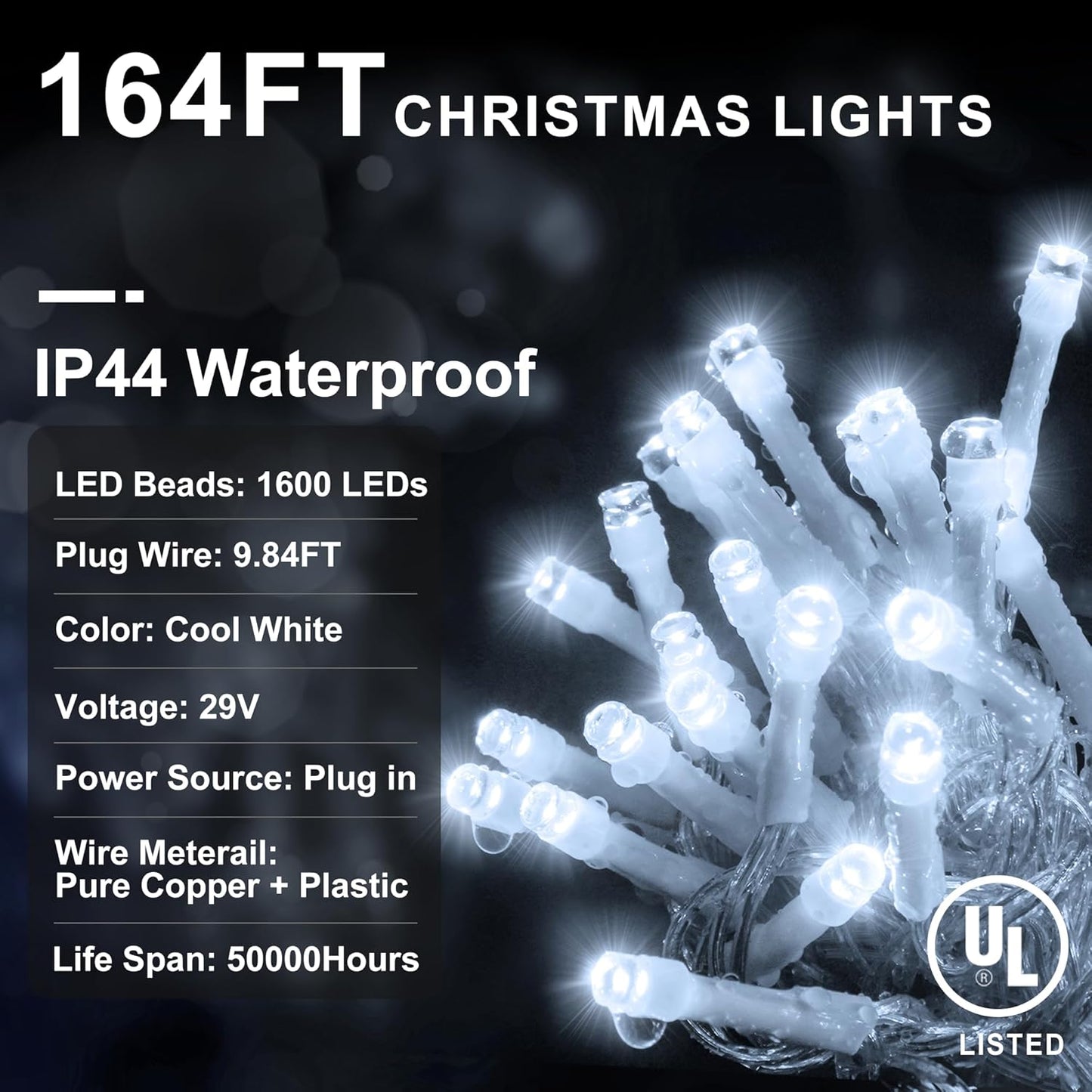 KNONEW 164FT 1600 LED Christmas Lights Outdoor Decoration White Timer 8Modes Hanging Fairy String Lights with 320 Drops, Plug in Waterproof Indoor Decor for Holiday Wedding Party Window Garden